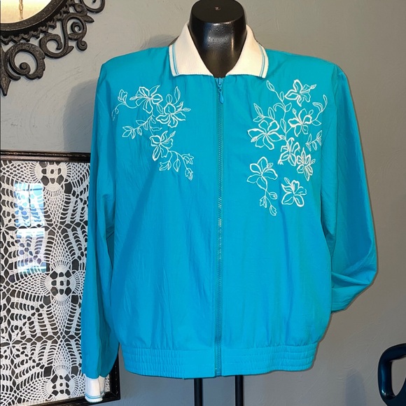 Tag Jackets & Blazers - Tag Turquoise Floral Zip-Up Bomber Jacket